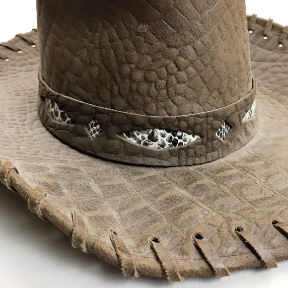 HENSCHEL Australian Outback Leather Hat SZ S NWT Crocodile Snake Diamond main image 7